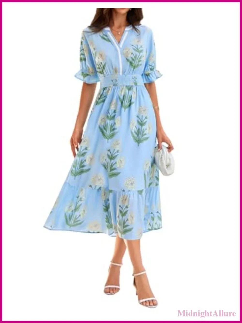 Ruffle Short Sleeve Floral Maxi Dress